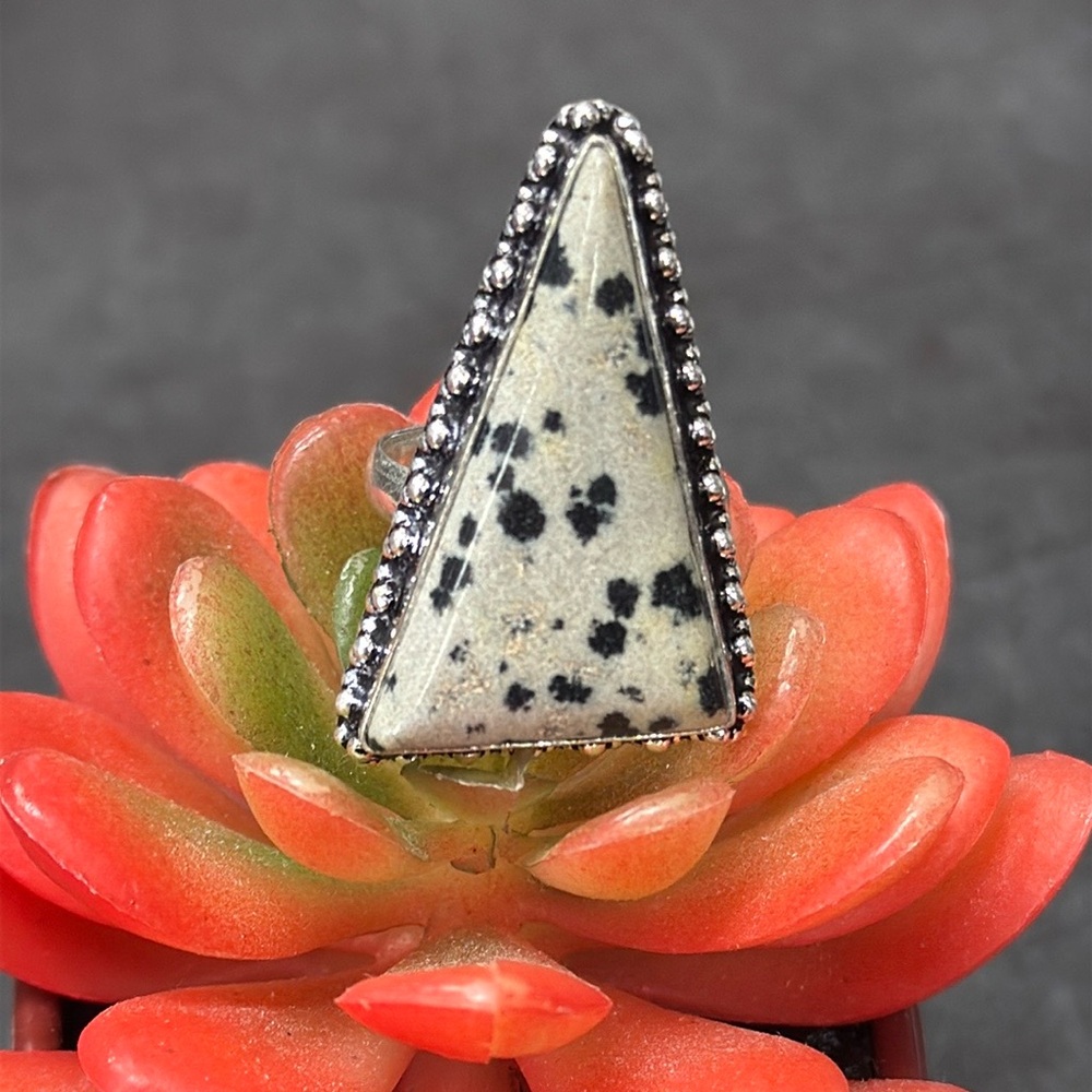 Dalmatian Jasper Silver Ring - image 2